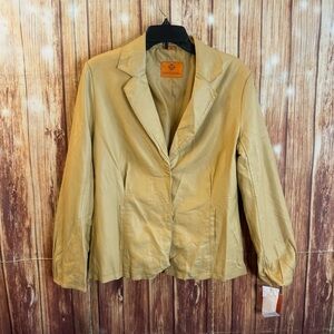 Judy Crowell Women’s Lined Faux Leather Tan Blazer Jacket Classic Style Size S